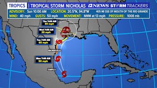 Tracking Tropical Storm Nicholas Forecast cone rain forecasts and watcheswarnings [upl. by Ayital]