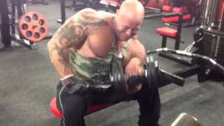 Gary Lister finishing biceps  Listers Universal gym [upl. by Neda410]