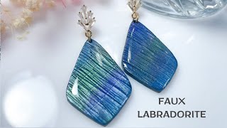 Crafting Faux Labradorite Stone Polymer Clay Earrings  How to make polymer clay  DIY [upl. by Alyac]