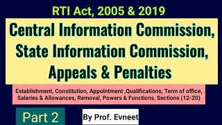 Central Information Commission State Information CommissionAppealsamp Penalties RTI Act 2005 amp 2019 [upl. by Merriott]