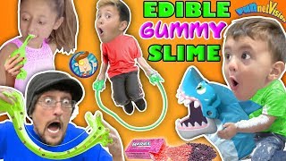 EDIBLE GUMMY SLIME JUMP ROPE w SHARK BOARD GAME FAMILY NIGHT FUNnel Vision Vlog [upl. by Donell312]