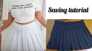 how to cut and sew trending pleating skirttennis skirt beginners friendly [upl. by Eelsew]