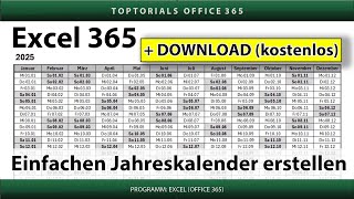 Einfachen Jahreskalender erstellen extra für Anfänger  DOWNLOAD  Excel 365 Tutorial [upl. by Wappes]