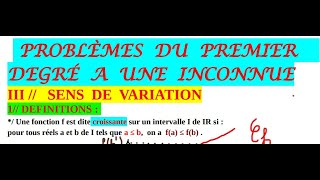 2éme éco  problèmes du premier degré à une inconnue  sens de variation  applications [upl. by Magavern]