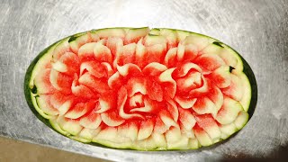 How to Make Three Rose Flowers Watermelon  Beautiful Flower Cutting [upl. by Jillie]