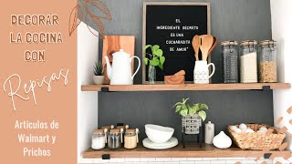 DECORACIÓN COCINA PEQUEÑA CON REPISAS  COMO DECORAR REPISAS  Con Artículos de Walmart y Prichos [upl. by Allistir427]