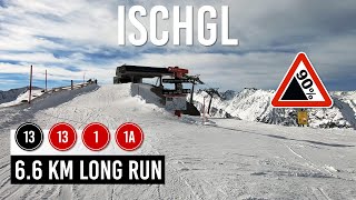 66km long run via pistes 13 13 1 1a in Ischgl Samnaun [upl. by Eecyaj]