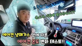 자동차 에어컨 냉매가스 충전 양에 따른 에어컨 온도 변화 Test [upl. by Shepherd]