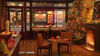 Cozy Christmas Coffee Shop Ambience with Christmas Music Fireplace and Coffee Shop Background Noise [upl. by Broderic]