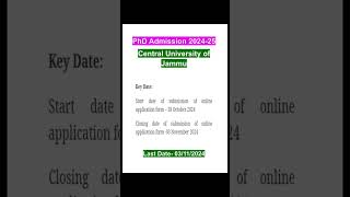 PhD Admission 202425Central University ofJammuphdadmission researchapplyonline [upl. by Naloc]