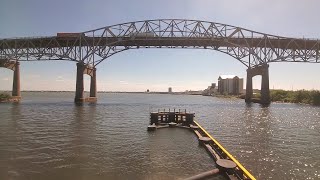 Amtrak Sunset Limited Train Crossing Lake Charles Bridge Beside I10 Calcasieu River Bridge [upl. by Osmo]