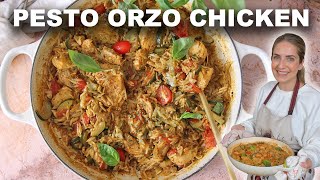 One Pot Pesto Chicken and Orzo Recipe in under 30 minutes [upl. by Anstice]