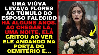 Viúva Levava Flores Ao TÚMULO DO MARIDO Uma Noite Ela GRITOU Ao Ver ELE NA PORTA DO CEMITÉRIO E… [upl. by Orlanta499]