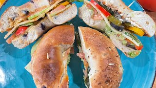 Bagel Sandwich  Bagel sandwich vegetarian  Veg Sandwich ideas  Breakfast sandwich ideasSandwich [upl. by Gerladina]