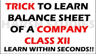 TRICK TO LEARN BALANCE SHEET OF A COMPANY FORMAT ACCOUNTS CLASS XII  ACCOUNTS CLASS XII [upl. by Ludewig]