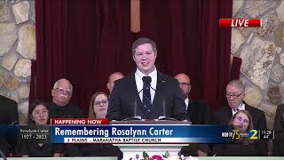 Rosalynn Carters grandson Josh Carter speaks on behalf of his father at funeral service [upl. by Nesilla]