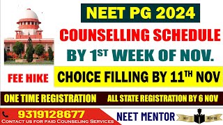 NEET PG 2024 ll Counseling Schedule by 1st week of Nov ll Fee Hike ll Choice Filling start by 11 Nov [upl. by Yrmac]