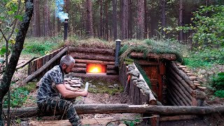 Construction of a dugoutshelter in the winter forest Part 13 [upl. by Sihunn558]