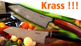 Die besten Damast Küchenmesser unter 200€  Schmiedeglut Essential Santoku Brotmesser Kneipchen [upl. by Otrebtuc330]