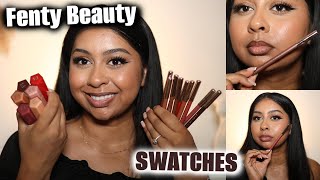 I SWATCHED ALL THE FENTY BEAUTY NEW LIP LINERS AND GLOSS STIX [upl. by Safir]