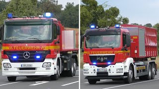 Feldbrand TLF 1625 der Feuerwehr Nideggen und DoppelWLF des FTZ Stockheim auf Einsatzfahrt [upl. by Aronid]