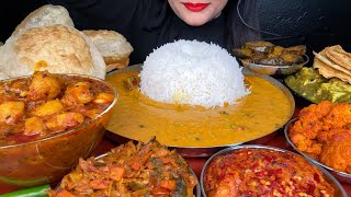 ASMR EATING PURIALOO SABJIDAL CHAWALALOO BHARTABAINGAN FRYMIXED VEG FRYPALAK PANEERPAPAD [upl. by Eitra]