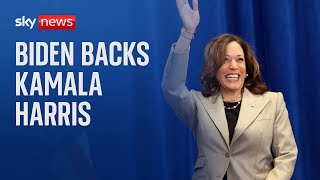 Joe Biden backs Kamala Harris for Democratic nomination [upl. by Ozkum]