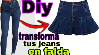 como transformar un pantalón jeans en falda de tablones De pantalón a falda tutorial denim skirt [upl. by Sheya831]