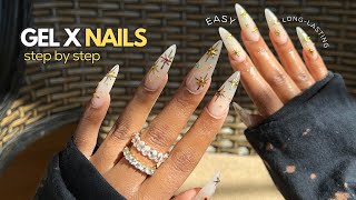 Watch Me Do Gel X Nails At Home 💅🏽  BEGINNER FRIENDLY gel x nails tutorial [upl. by Niamert]