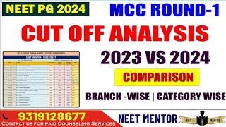 NEET PG 2024 l MCC Round 1 Cut Off Analysis 2023 vs 2024 Comparison l Branch Wise Category Wise [upl. by Anelys568]