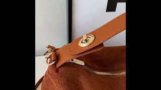 Nubuck Leather Tote Bag Large Soft Zipper Women Short Handle Ajustable Crossbody [upl. by Eustasius967]