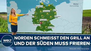 WETTER Regen und Kälte in Süddeutschland im Norden meist trocken und warm  perfekt zum Grillen [upl. by Aiek]