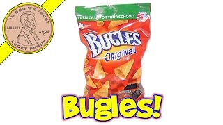 Bugles Original Flavor Crispy Corn Snacks  USA Snack Food Tasting [upl. by Eceerahs912]