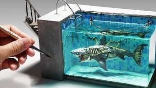 How To Make a Zombie Shark In a Swimming pool Diorama  Polymer Clay  Epoxy resin [upl. by Kissee52]