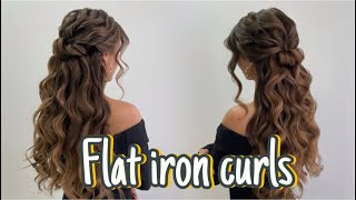 Half up half down hairstyle Flat iron curls for Long Heavy Hair [upl. by Sallee]