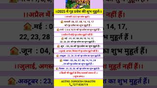 2025 में गृह प्रवेश की शुभ मुहूर्त। 2025 me grih Pravesh ka Shubh muhurt astrology vastu [upl. by Parnas499]