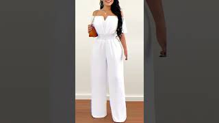 Womens jumpsuit 2023  fashionable styles and photo images  Off Shoulder Shirred Waist Jumpsuit [upl. by Katzman646]