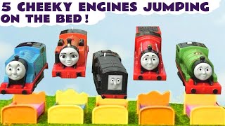 5 Cheeky Engines Jumping On The Bed Toy Train Song with Funlings [upl. by Gretchen]