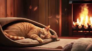 Sleep In Cozy Room 4K🔥 Fireplace amp Purring Cat Sound for Stress Relief Healing Insomnia [upl. by Amund]