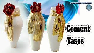 How To Make Vases Using Cement  Decorate With White Cement Clay And Cloth  DIY Cement Craft Ideas [upl. by Annalise]