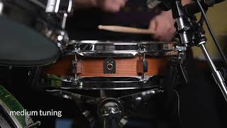 14quot x 3quot Cherry  Maple Piccolo Snare Drum low  mid  high tuning [upl. by Mackenie]