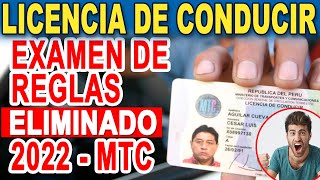 📢 SE ELIMINO EXAMEN DE REGLAS PARA REVALIDAR LICENCIA DE CONDUCIR  BREVETE 2022  MTC [upl. by Jobi763]