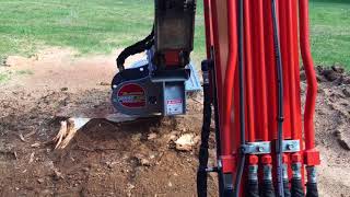 BaumaLight GXM550 Stump Blaster Stump Grinder on Kubota KX 057 Excavator [upl. by Kowal]