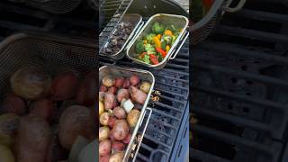 Using the Pampered Chef Modular Grill Pans to my easy sausage sheet pan meal outside [upl. by Bibbie]