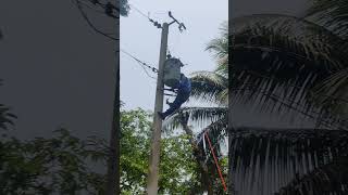 Lineman working time viralreelsfb Lineman safety safetyfirst electrician [upl. by Calder]