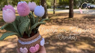 Maceta con Tulipanes A Crochet  Paso a Paso🩷 [upl. by Daffodil]