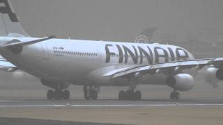 Storm Finnair Airbus A340300 Take off at Narita [upl. by Llabmik]