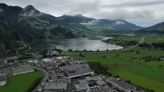 Seewen Village and Lake Lauerz in Schwyz canton in Switzerland  beautiful aerial views [upl. by Crispa685]