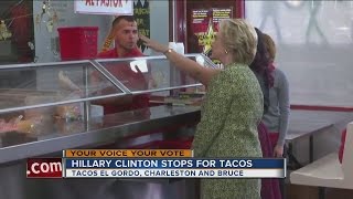 Hillary Clinton stops at Tacos El Gordo before rally [upl. by Narod658]