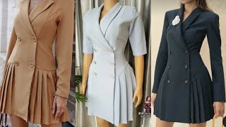 Double breasted blazer dressDouble breasted shawl collar pleated blazer dress pattern drafting [upl. by Jessika]